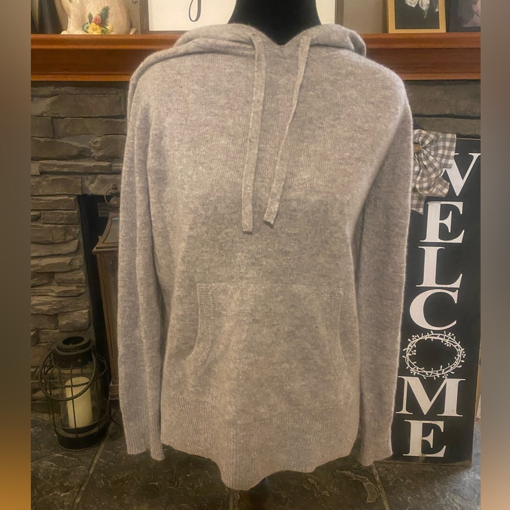 Saks Fifth Avenue Heather Gray Hooded Cashmere Sweater